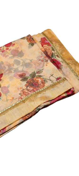Saraswati - Casual Pastel Orange Saree with floral Designs