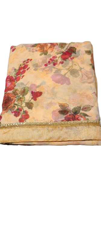 Saraswati - Casual Pastel Orange Saree with floral Designs