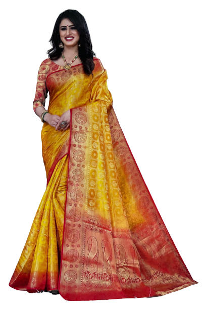 Zarina – Pfauengelber Saree