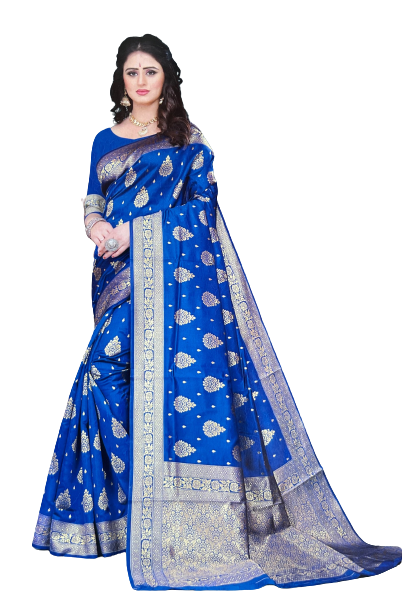 Pavitra – Goldbestickter eleganter Saree in Blau