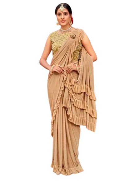 Omega - Readymade Fancy gold color Saree