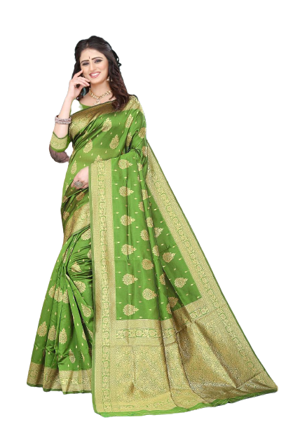 Pavitra - Gold embroided elegant Green Saree