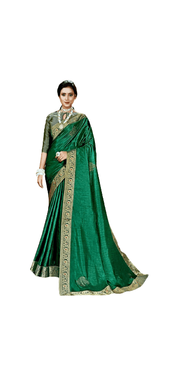 Kalki - Gold bordered green Saree