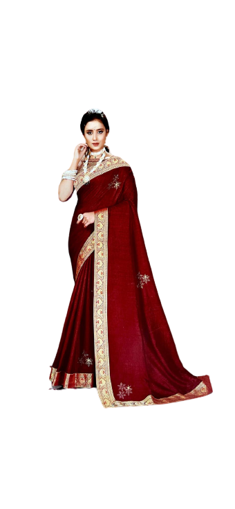 Kalki – Maroon Saree mit Goldrand