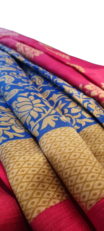 Satya – Saree aus Mysore-Seide in Blau und Rosa