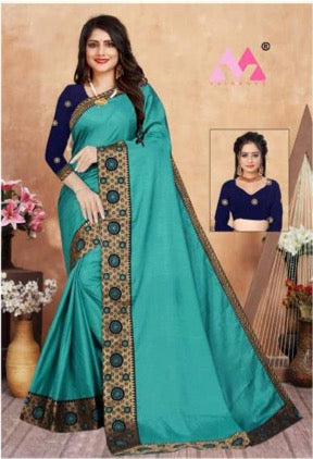 Tanish – Türkiser Saree mit blauer Bluse