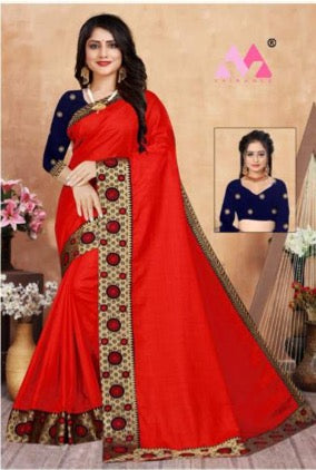 Tanish - Red Saree with Blue Blouse