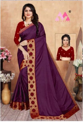 Tanish – Lila Saree mit roter Bluse